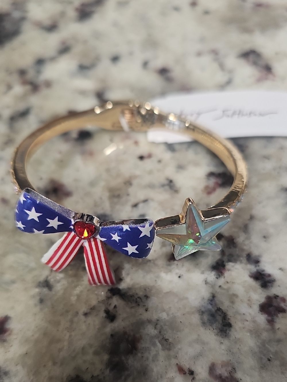Betsey Johnson Gold-tone Patriotic Star & Flag Bow Bracelet - Blue Red White